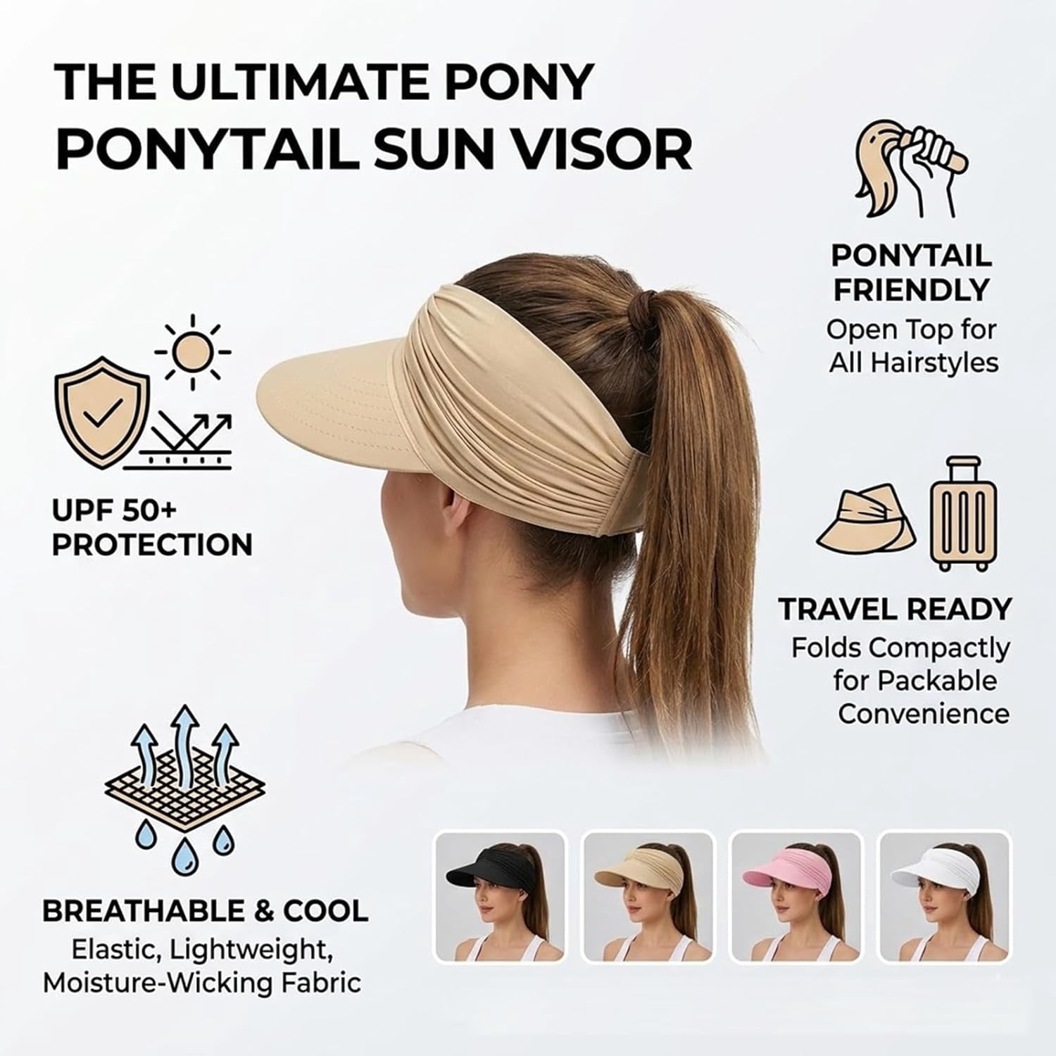Exclaimyell Women's Sun Visor Hat with UPF 50+ Protection and Wide Brim