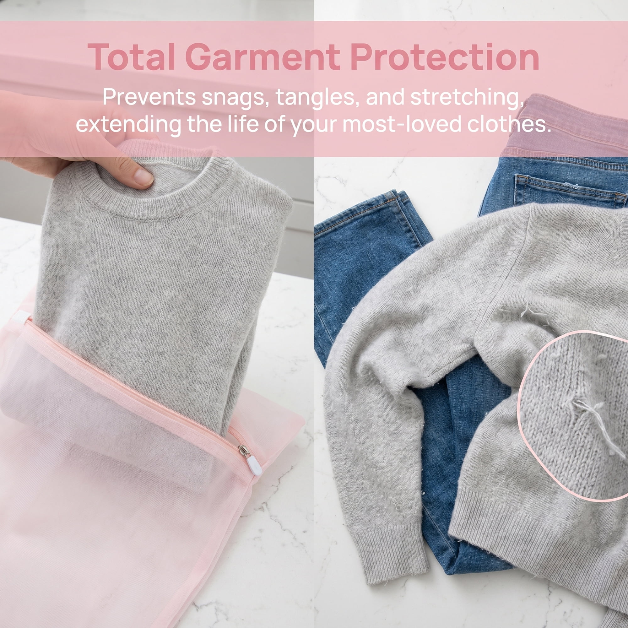 Unique Bargains 6Pcs Durable Zipper Closure Mesh Laundry Bag Pink