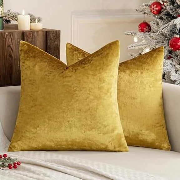 Eryueer Gold Luxurious Velvet Cushion Covers Soft Decorative Square Throw Pillow Case Pillowcases for Livingroom Sofa Bedroom with Invisible Zipper 18"x18" 45cm x 45cm 2 Pieces