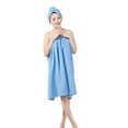 thumbnail image 3 of Conjunto de bata envolvente de spa para mujer, toalla de baño de microfibra absorbente suave y acogedora con gorro de turbante para secar el cabello, 3 of 5