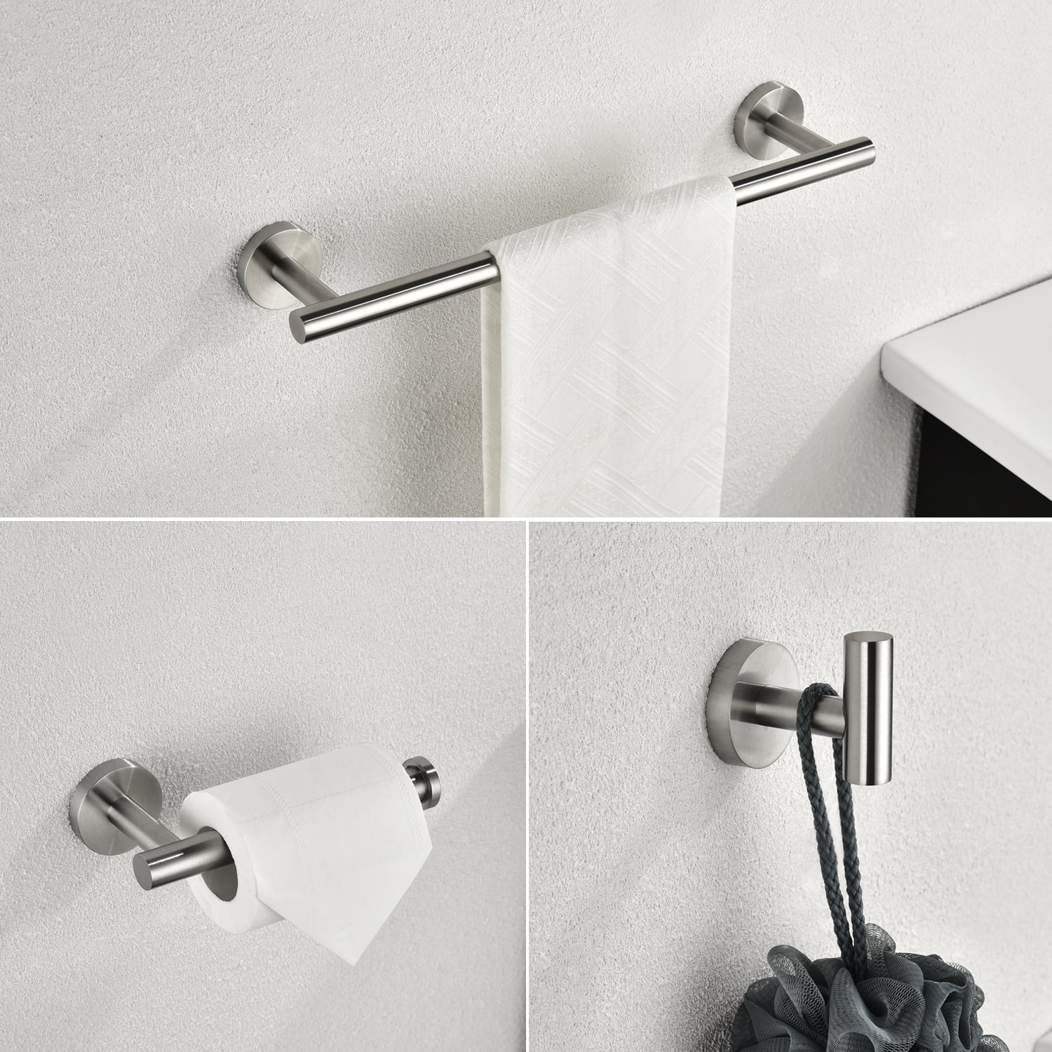 Private Jungle 3-Piece Bathroom Hardware Set Stainless Steel Towel Rack Set Round Wall Mounted, Robe Towel Hooks Bathroom Accessories Towel Bar Set,Brushed Nickel Private Jungle 3-Piece Bathroom Hardware Set Stainless Steel Towel Rack Set Round Wall Mounted, Robe Towel Hooks Bathroom Accessories Towel Bar Set,Brushed Nickel