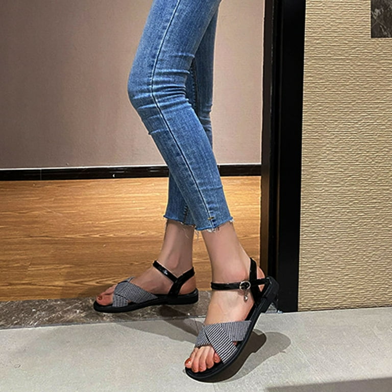 HSMQHJWE Houndstooth Flat Sandals For Women Summer Black Dressy Sandals Comfortable Wide Width Walking Sandals Size 8 Ladies Flat Dress Sandals