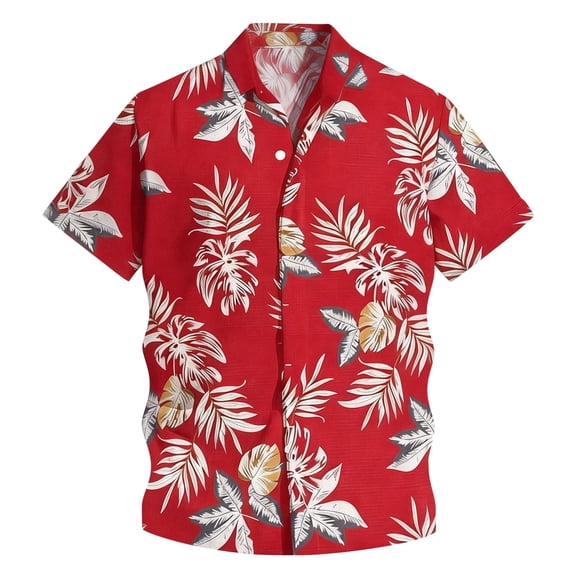 Outdoor Top for Men Floral Print Short Sleeve Shirt Lightweight Button Down Ribbed Tops for Men,Red,5XL