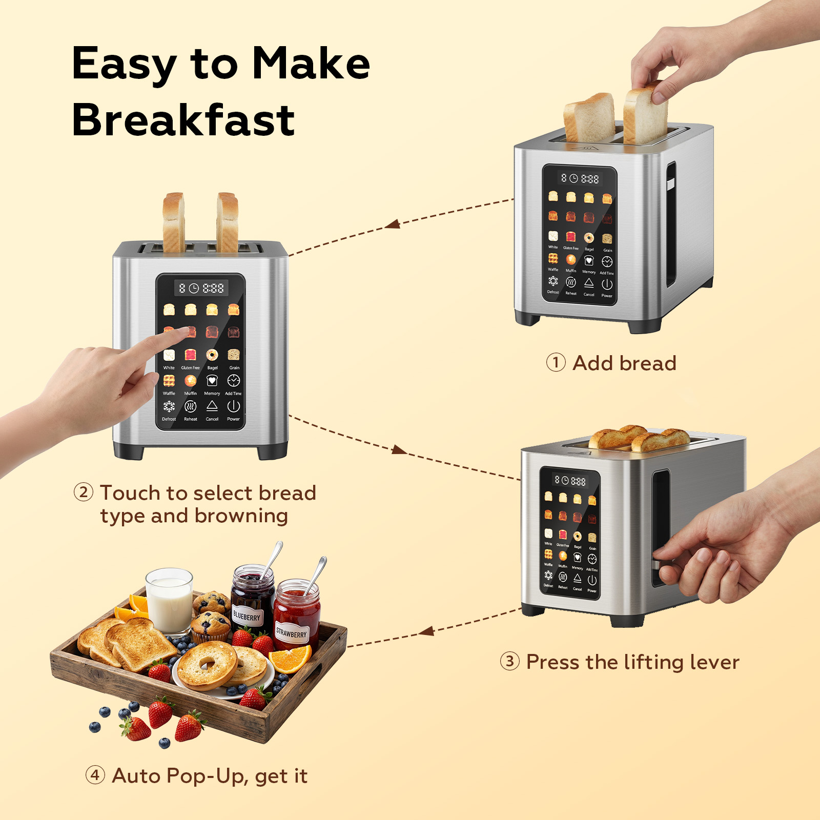 Patbrela 2-Slice Stainless Steel Toaster with LED Touch photo 7