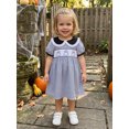thumbnail image 5 of Cjfdfy Kids Toddler Baby Girls Halloween Dress Outfit Infant Baby Girls Summer Fall Clothes 6 12 18 24 Months 2 3 4 5 Years Doll Collar Ghost Witch Hat Bat Print Short Sleeve Striped Dress, 5 of 9