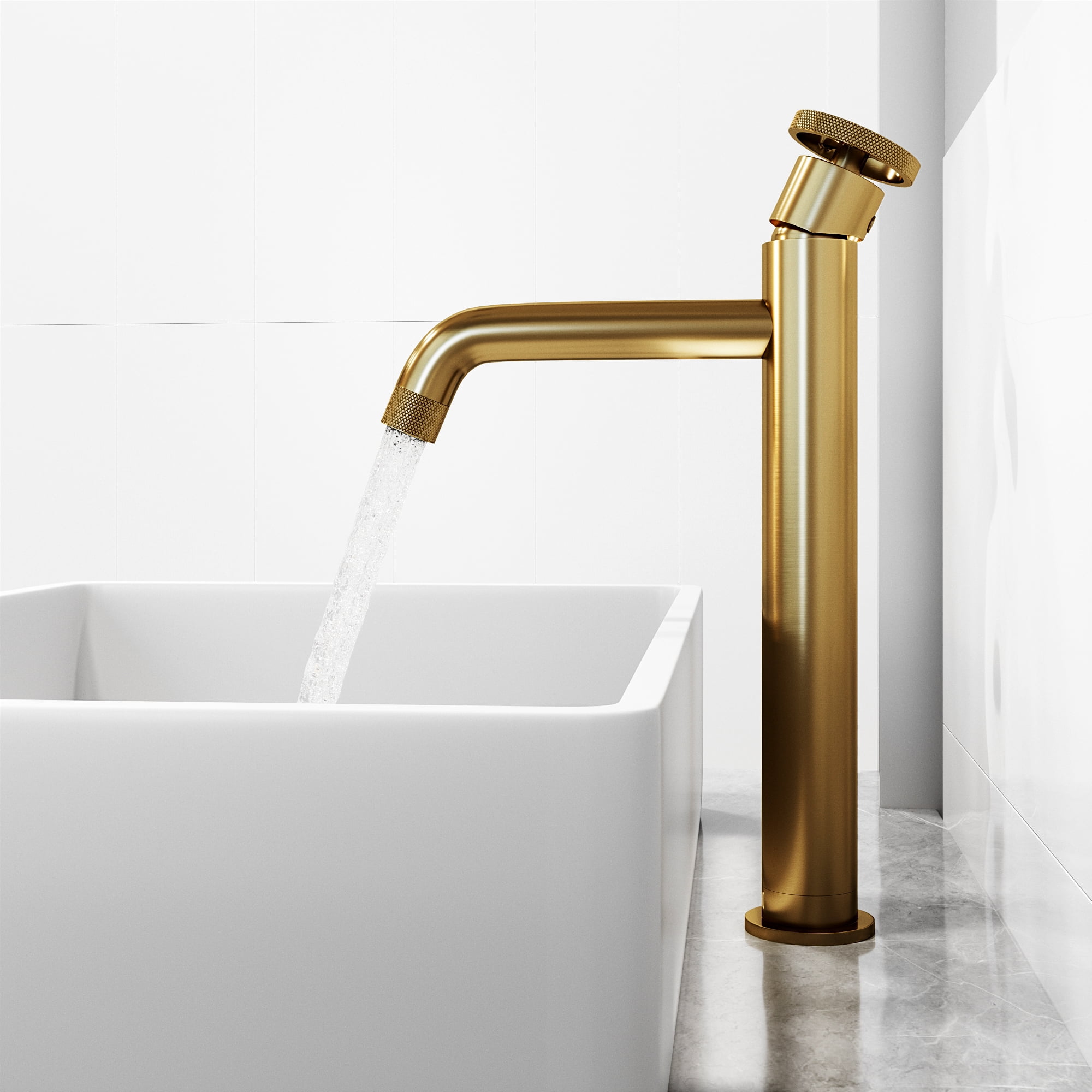 VIGO Matte Stone Magnolia Composite Rectangular Vessel Bathroom Sink in White with Cass Faucet and Pop-Up Drain in Matte Gold