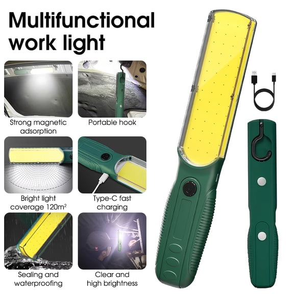 LITOM Rechargeable 1700LM LED Work Light - 1200mAh Lithium Battery (5H  High-Intensity Use), Type-C Fast Charge, Magnetic 360° Hook, 3 Modes, Cordless for Car Repair/Emergency/Workshop