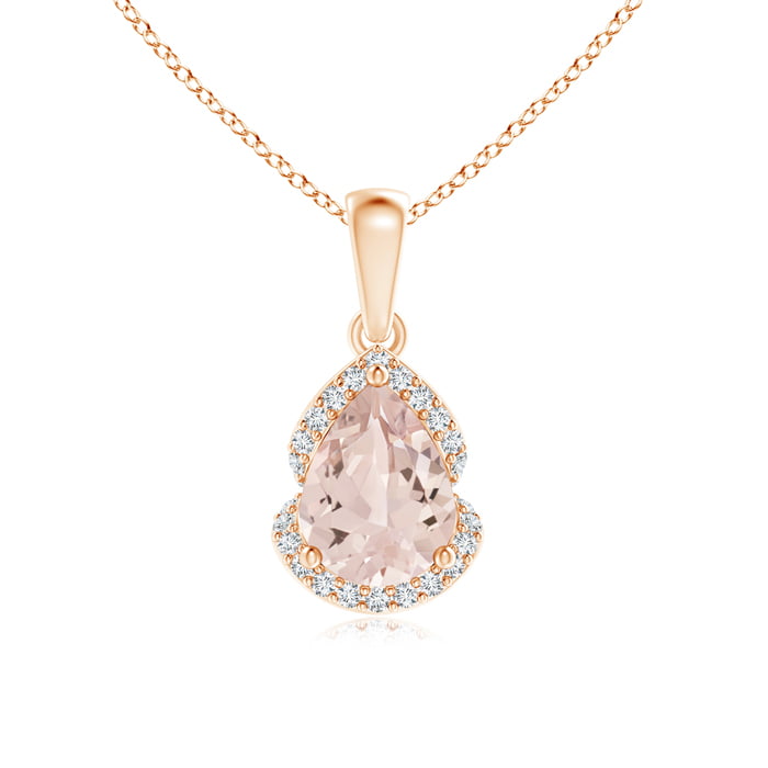 Pear Shaped Morganite Drop Pendant with Intertwined diamond Halo in 14K ...