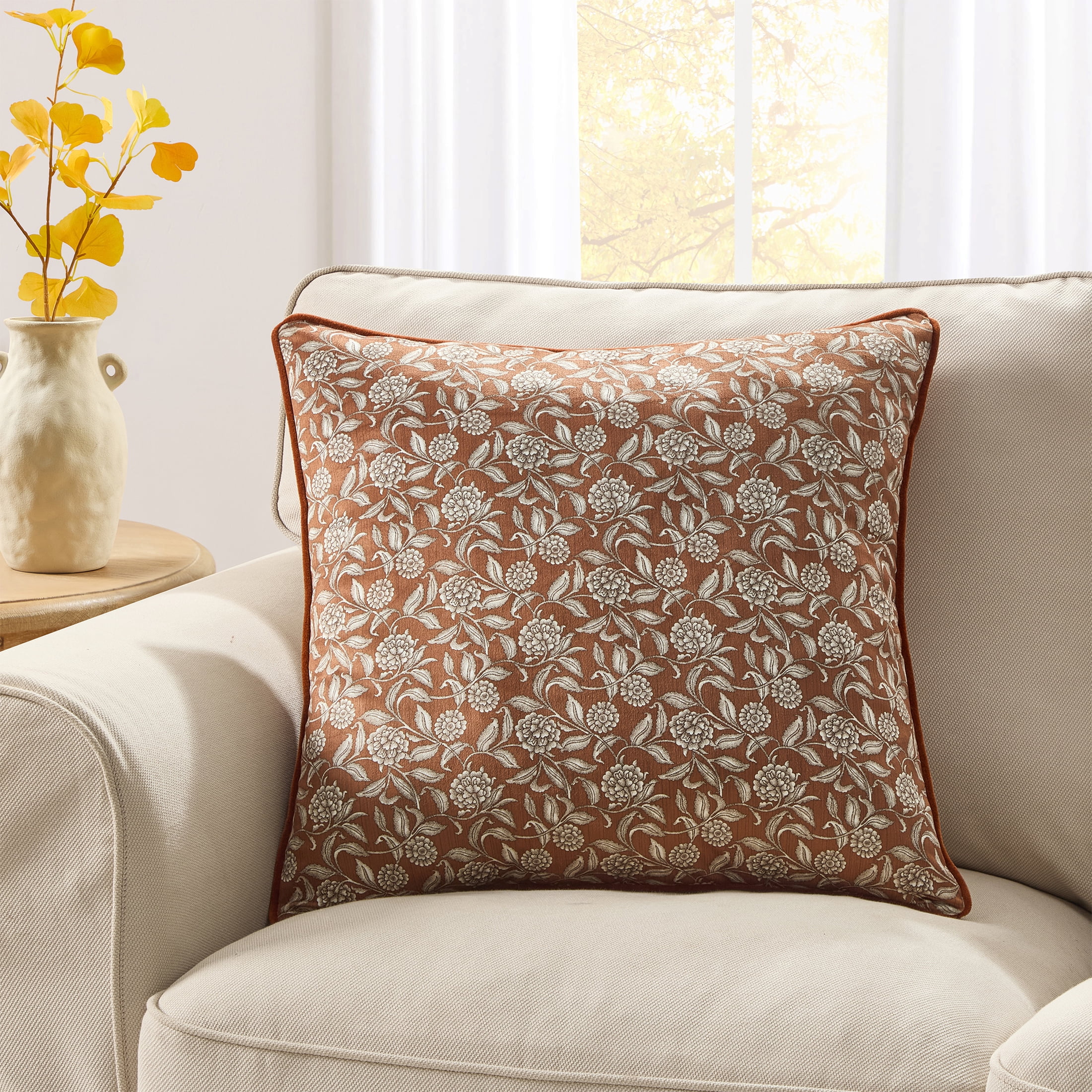 My Texas House 20 in x 20 in Ginger Floral Velvet Decorative Pillow