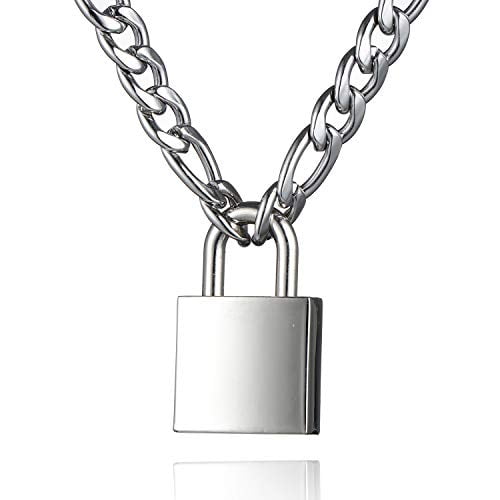 Padlock Necklace Stainless Steel Lock Chain for Men Women Silver