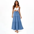 thumbnail image 5 of Women Long Skirt Fashion Solid Color Long Skirts Elastic Waist Faldas Loose Casual High Waist Saia Versatile Half-Body Dress, 5 of 8