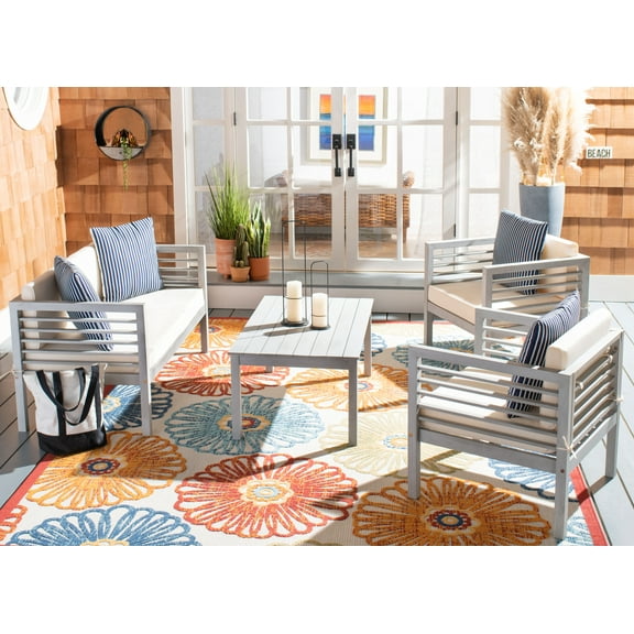 Safavieh Outdoor Living Alda 4-piece Set with Accent Pillows Grey/Beige/NavyWhite