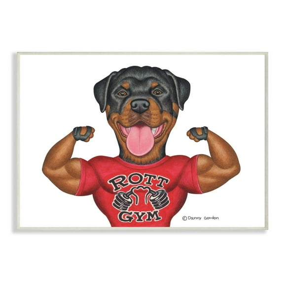 Stupell Industries Rott Gym Dog Pun Weightlifting Pet Illustration Graphic Art Unframed Art Print Wall Art, 13x19, by Danny Gordan