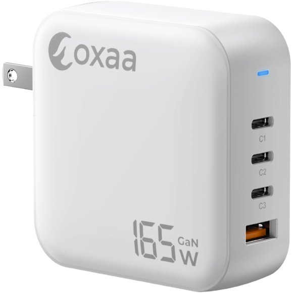 OXAA USB GaN 4-Port Super Fast Wall Charger – Compact adapter with 3 C & 1 A PD 3.0 ports, Compatible with laptops, MacBooks, iPad & USB-C Enabled Devices
