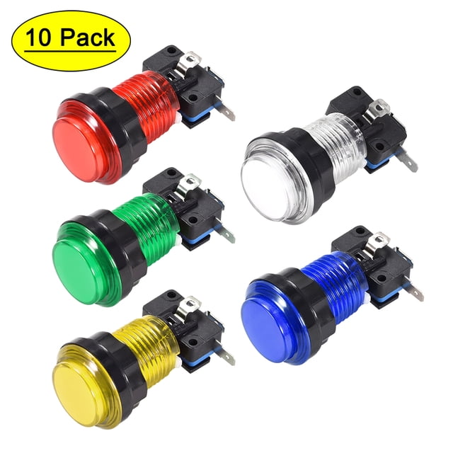 Botón de empuje para juegos 33.5mm redondo interruptor iluminado LED 12V con microswitch 5 colores 10pcs