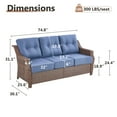thumbnail image 5 of POCASSY 74.8" Wide Outdoor Sofa with 6" Thick Seat Cushion, Patio Furniture Sofa with Brown Wicker Round Rattan Deep Seat High Back Wicker Patio Couch for Porch in Blue Cushion, 5 of 10