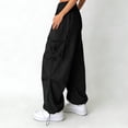 thumbnail image 7 of ZHANGDER Girls Cargo Pants Elastic Waist Drawstring Y2K Trousers with Pockets Wide Leg Jogger Pants, Black 4-5 Years, 7 of 7