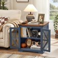 thumbnail image 5 of Joaxswe 24" Side Table with Charging Station, Farmhouse End Table with Glass Barn Door & Adjustable Storage Shelf, Nightstand for Bedroom, Navy Blue, 5 of 7