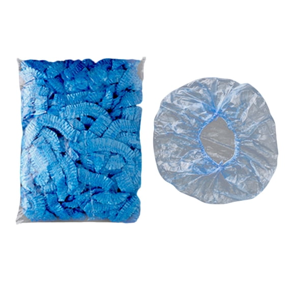 1 Pc Disposable Hair Nets, Shower Caps Disposable, Waterproof Plastic Bath Caps, Elastic Head Cover, Bouffant Caps, Sanitation Head Cover for Food Service, Men & Women, 9.84 Inch, Blue