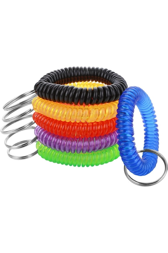 6 Color Wrist Coil Keychain Plastic Coil Wristband Stretch Spring Spiral Coil Bracelets Key Chain Wrist Key Holder for Sauna Gym Pool ID Badge and Outdoor Sports