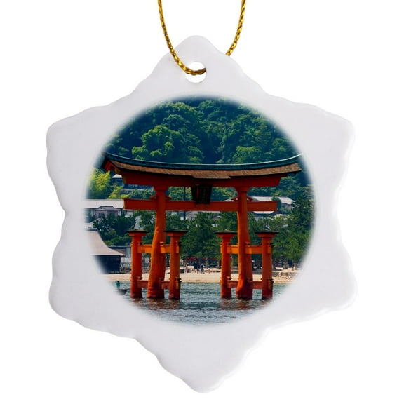 3drose, Torii Gate of Itsukushima Shrine, Miyajima, Japan, 3 inch Snowflake Porcelain Ornament