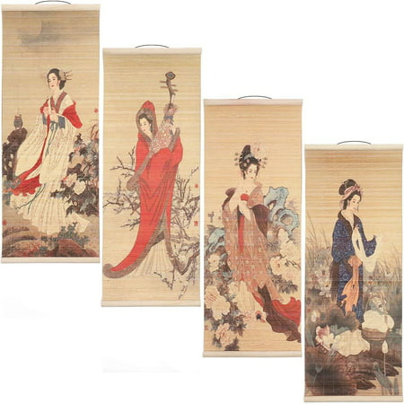 4 Pack Bamboo Asian Woman Hanging Wall Scroll Chinese Picture Art Print Home Decor 10 X26 Canada - Hanging Scrolls Home Decor