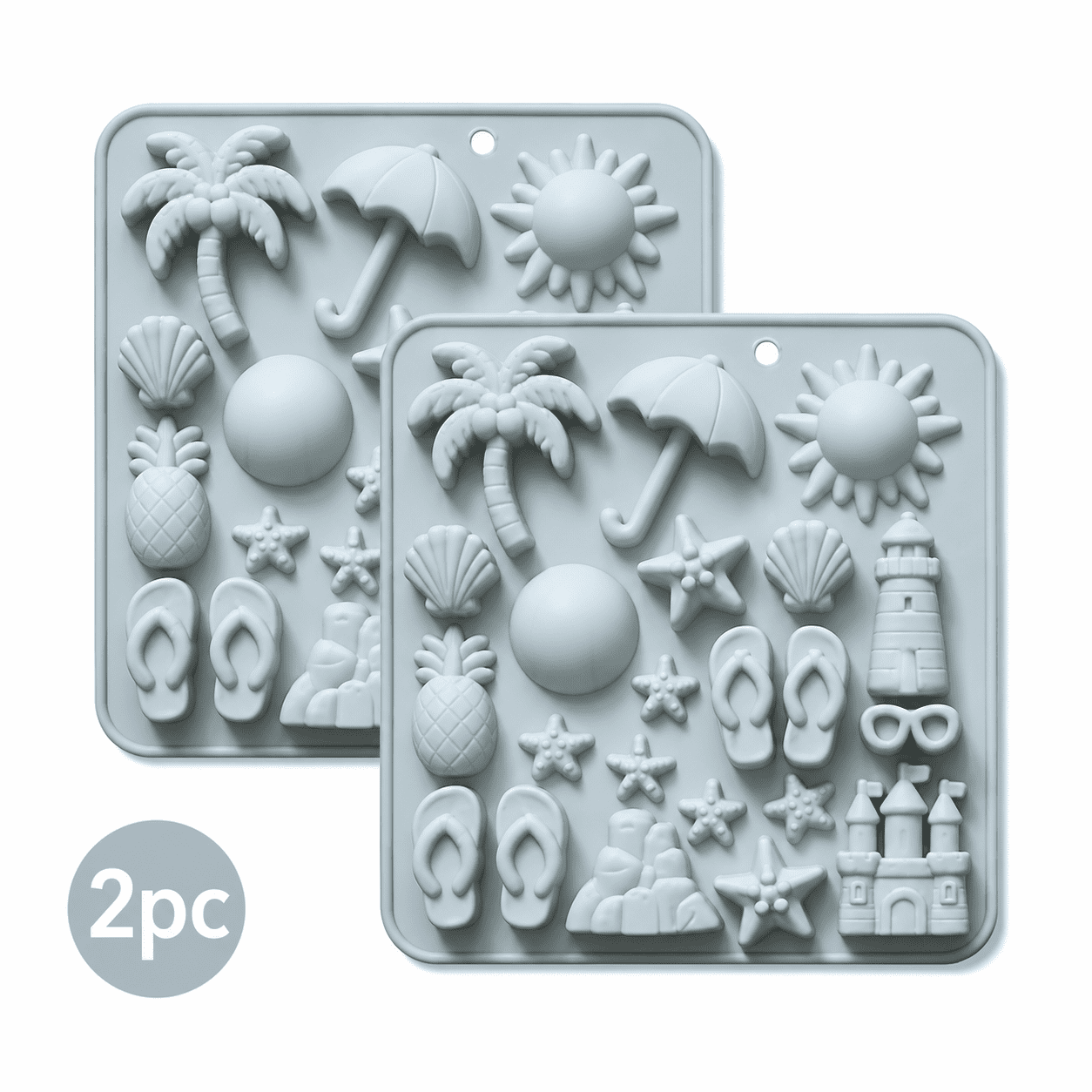 22-Cavity Summer Beach Silicone Mold, Vacation Theme Flexible Baking Mold for Chocolate, Ice Cubes, Jelly, Resin Crafts, Scented Wax, Cake Decorating and DIY Dessert Trays