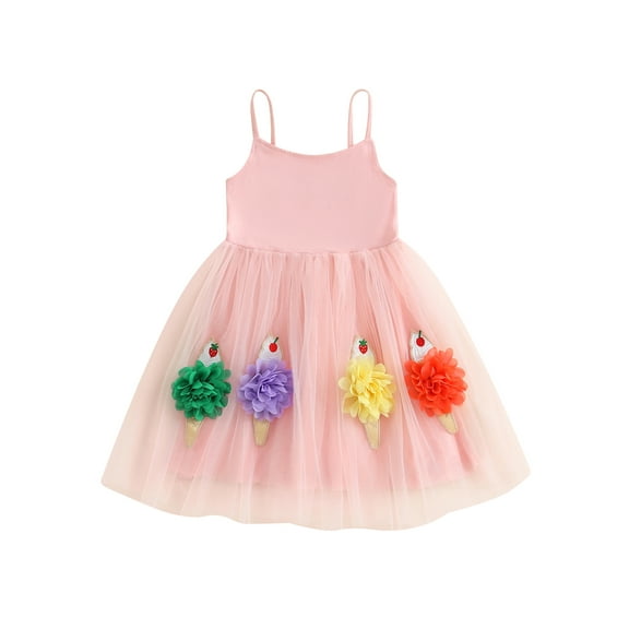 aturustex Little Girl Summer Tulle Dress 1T 2T 3T 4T 5T 6T Toddler Baby Sleeveless A-Line Dress Scoop Neck Fairy Dress Ice Cream Embroidery Mesh Partycess Outfits Beachwear for Holiday Party