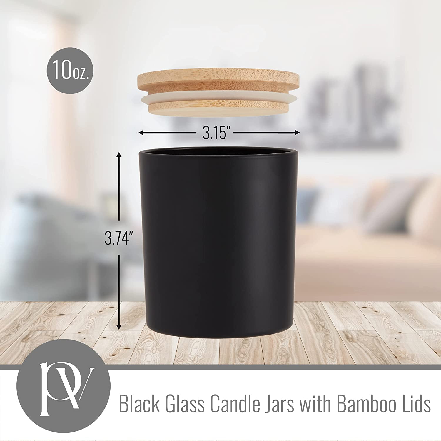 Pavelle 10 oz. Black Glass Candle Jars with Lids, Candle Jars For Making Candles and Storage, 12 Pcs