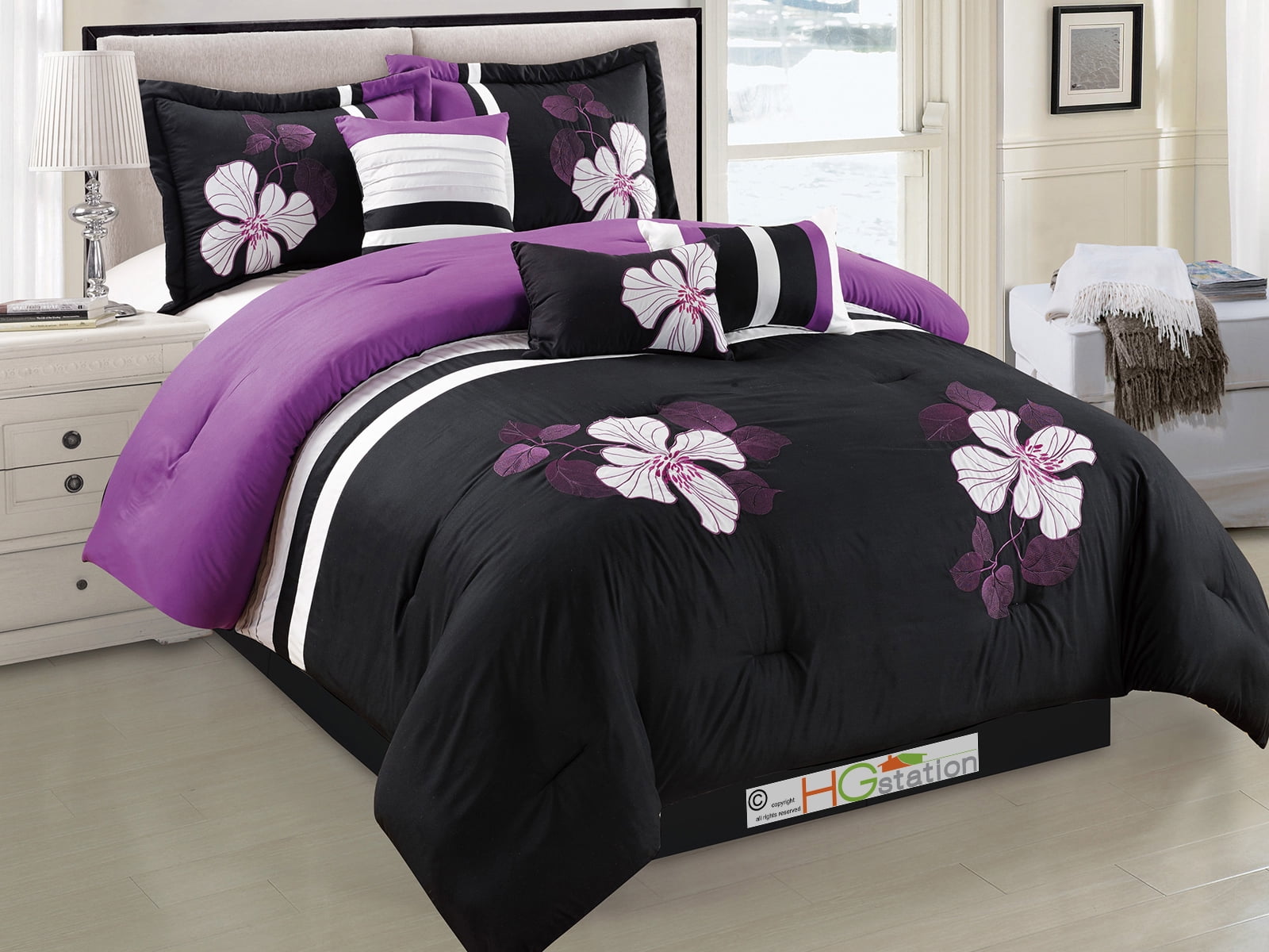 7-Pc Applique Embroidery Floral Blossom Pleated Comforter