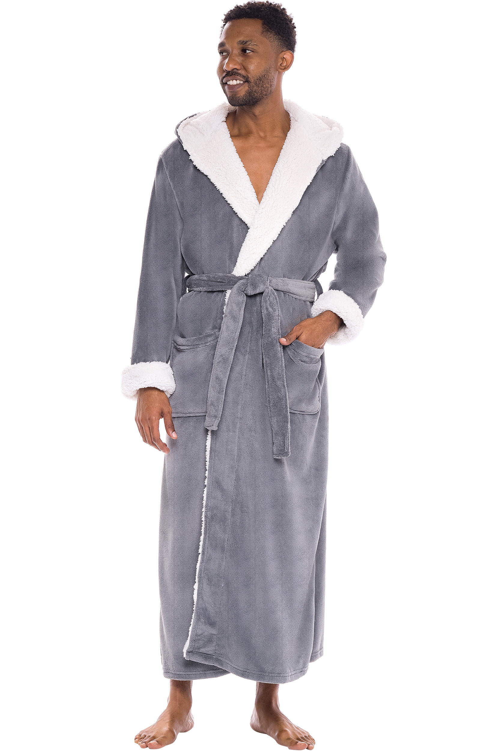 Big and Tall Luxury Ultra Soft Knit Hooded Jersey Robe in Grey Stripe to 5X Tall and 6X Big 