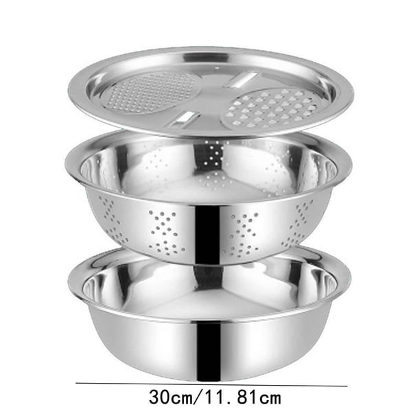 Juego De Colador Multifuncional De Acero Inoxidable Para Fregadero De Cocina Con Centrifugador De Ensalada De 3 Piezas, Colador De Verduras Y Cuencos De Preparación, Apto Para Lavavajillas Y