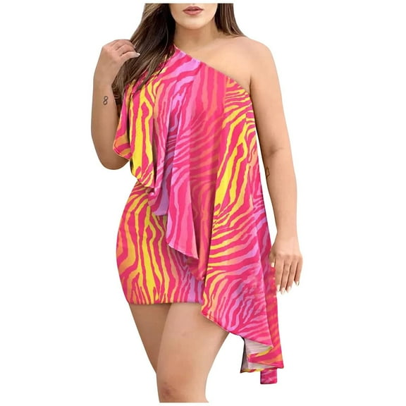 IROINNID Deals Cocktail Dress for Women Wedding Guest Sexy Elegant Off Shoulder Short Sleeve Wedding Printed Wrap Bodycon Ruffle Summer Dresses Cocktail Dress,Hot Pink