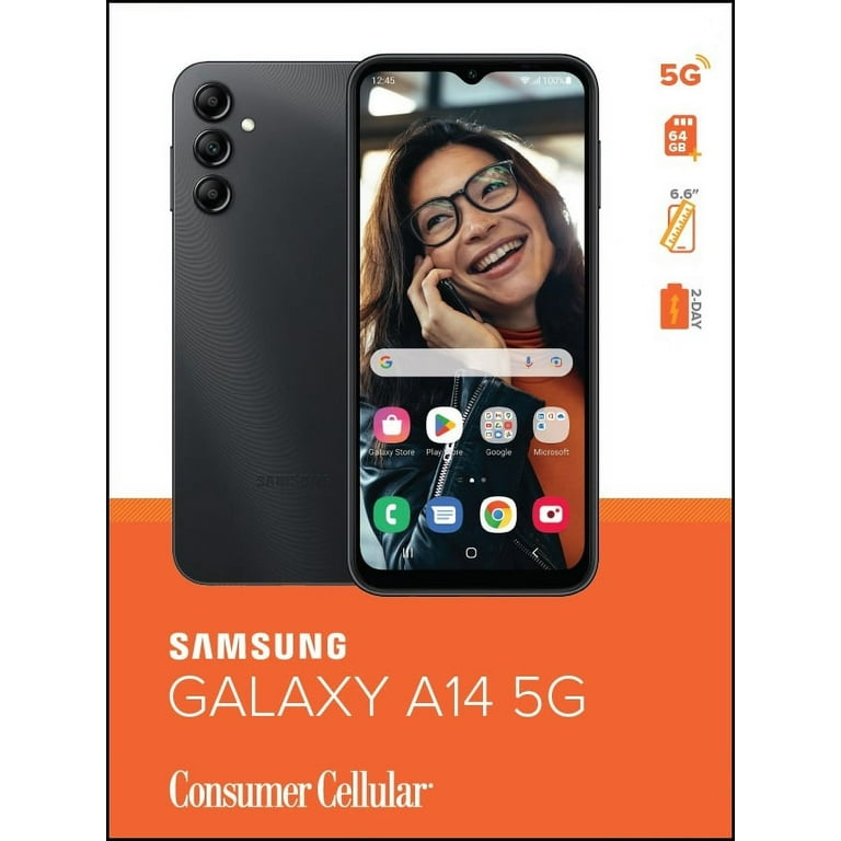 Consumer Cellular, Samsung Galaxy A14 5G, 64GB, Black - Smartphone 
