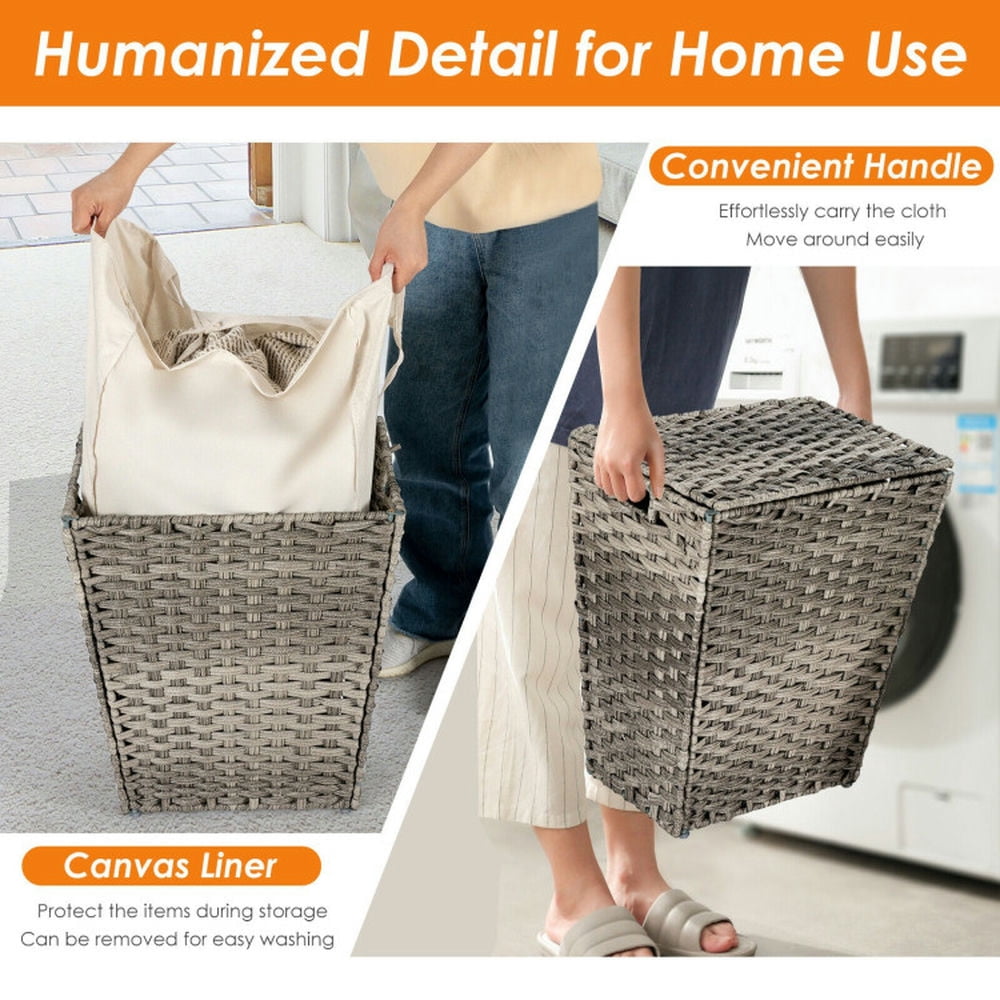 Finihen Laundry Hamper, Laundry Basket, Foldable Handwoven Laundry Hamper with Removable Liner, for Bathroom, laundry Room, Gray Finihen Laundry Hamper, Laundry Basket, Foldable Handwoven Laundry Hamper with Removable Liner, for Bathroom, laundry Room, Gray