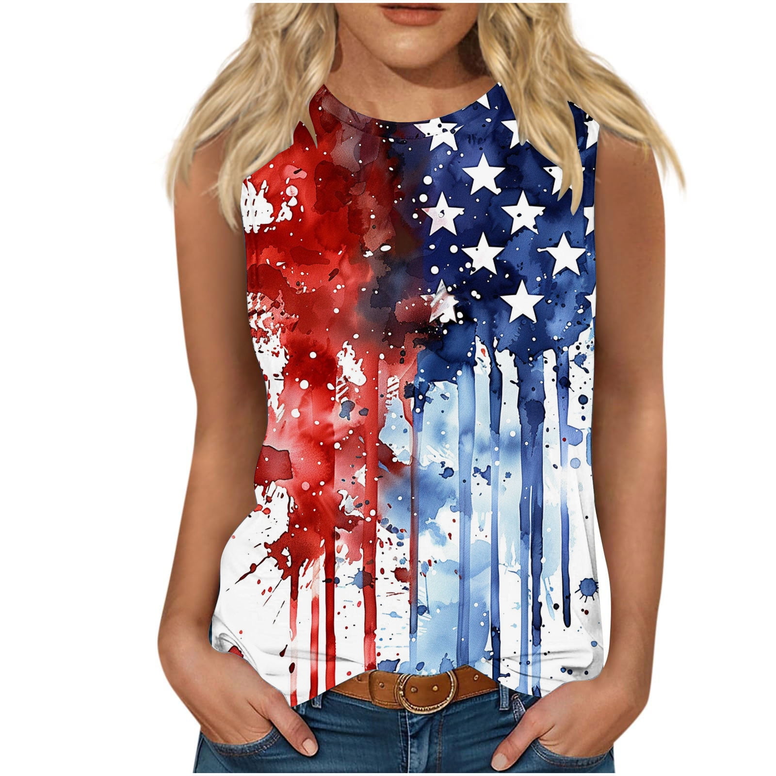 Women's Patriotic American Flag Button Down Tank Top - Memorial Day 4th Of July Holiday Shirt, XXL - View #7
