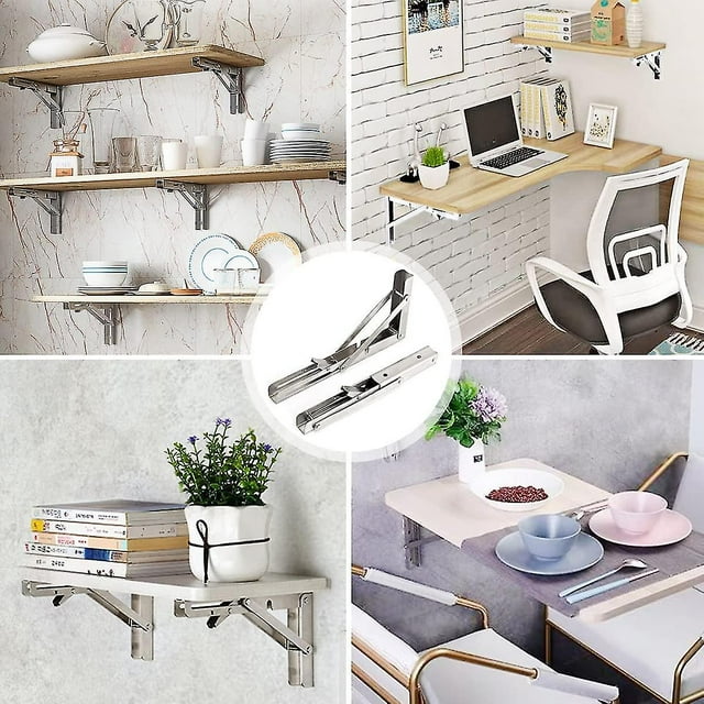 2pcs Folding Shelf Brackets - Heavy Duty Metal Collapsible Triangle Shelf Bracket, Diy Wall Mounted Folding Table Hinge, Space Saving For Bench Table