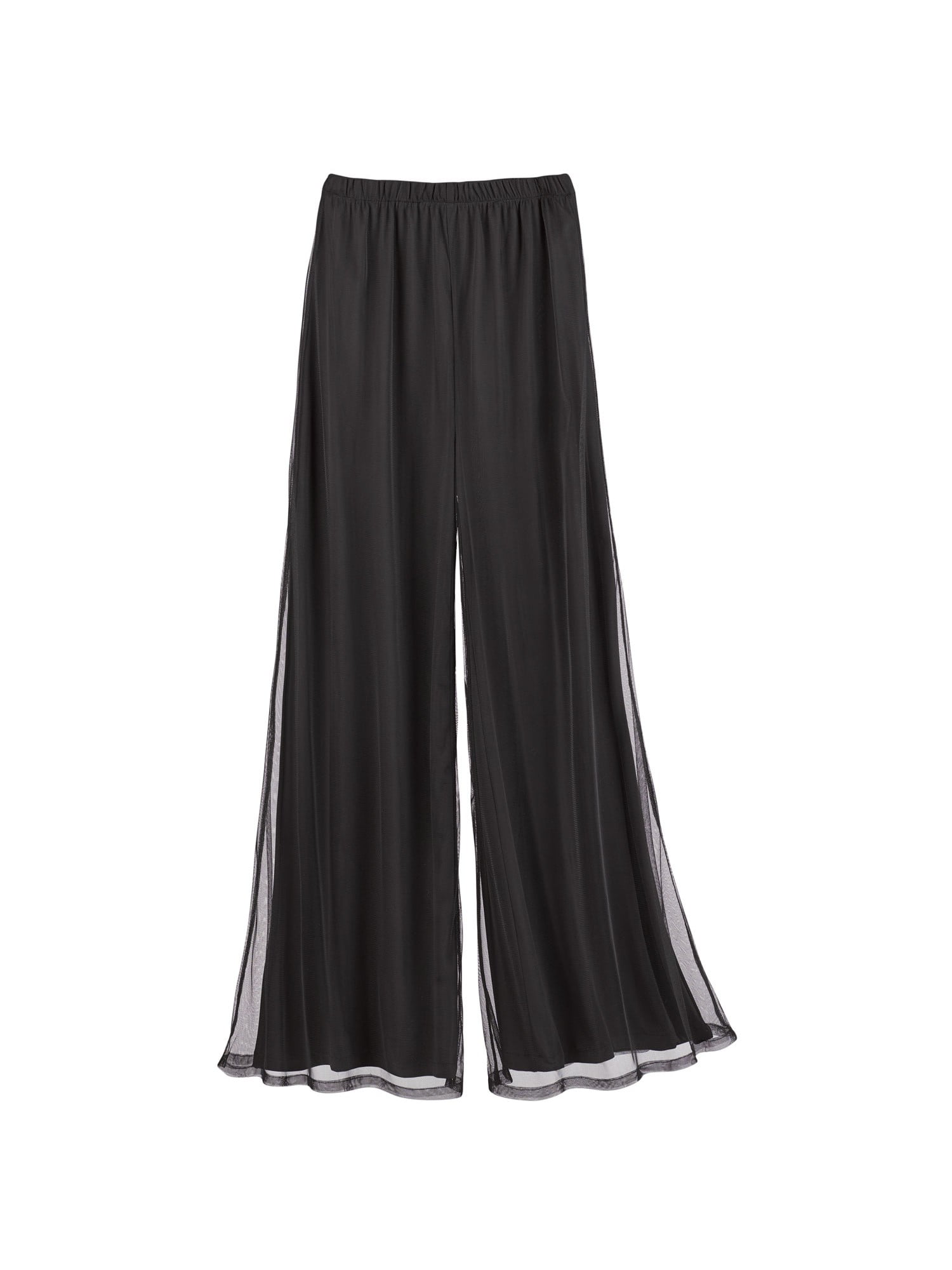Lindi - Lindi Women's Sheer Overlay Dress Pants - Black Wide Leg