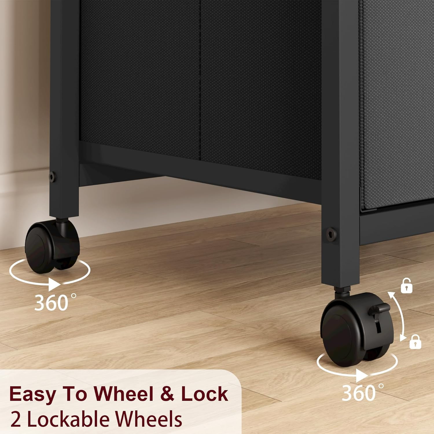 Mobile File Cabinet with Drawers & Wheels, Fabric Vertical File Cabinet with Open Storage Shelves