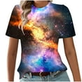 thumbnail image 4 of YueHuiYing Galaxy Shirt for Women Space Print Loose-Fit Short Sleeve Crewneck Casual Blouse Summer Graphic Tee Tops Cute Streetwear, 4 of 6