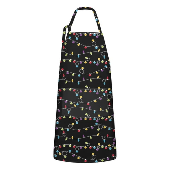 Multicolor Christmas Light Apron-Garden Aprons for Women with Pockets-Cotton Linen Waterproof Kitchen Cooking Gardening Aprons Adjustable for Kitchen,Cooking,BBQ and Salon 32"x27"