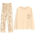 thumbnail image 3 of Ayolanni Pajamas Set for Women Cute Long Sleeve Solid Print Tops and Long Pants 2 Piece Comfy Sleepwear Lounge Sets L, 3 of 3