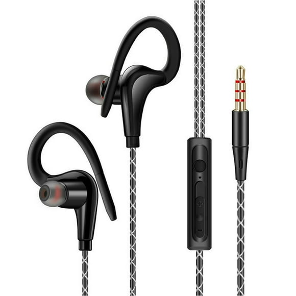Wired In-Ear Sports Headphones with Microphone Wrap Around Running Headphones with Over Ear Hook Sweatproof Earphones for Heavy Workout Gym Exercise