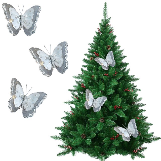 Pack de 3 Adornos Navideños de Mariposas con Pinzas | Mariposas Colgantes de Malla Brillante Hechas a Mano | Decoración Navideña Diy | Plateado | Plástico | 20 X 13,3 Cm | 4 Colores | 40 G | Decoraci