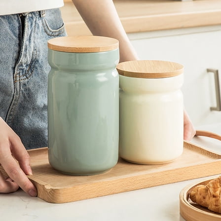 ORDDIART Ceramic Tea Canister Beige For Home Decoration 1Pack 5.34X4.01X4.01in