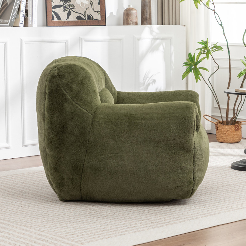 Bean Bag Chair, Comfy Bean Bag Sofa with Back Support, Faux Fur Bean Bag Chair for Adults and Kids, Stuffed Floor Sofa for Living Room, Bedroom, Apartment, Green