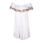 Catherine Malandrino Bright White Embroidered Off-Shoulder Dress M