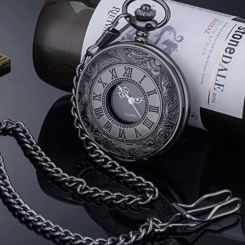 Mudder Vintage Roman Numerals Scale Quartz Pocket Watch with Chain Black Walmart