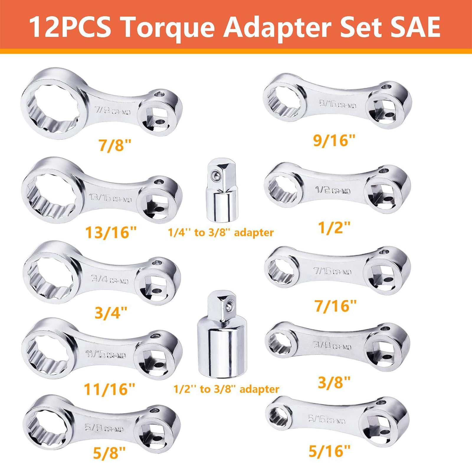 Torques Wrench Spanner 12 Point Adapter Set 3/8 Drive Torques Wrench Adapter 12-Point Box End Torques Adapter