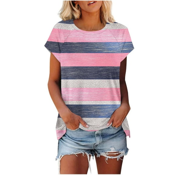 Sevevn Fashion Women's Casual Short Sleeve Round Neck Raglan Print Ladies Blouse Multicolor L Deal of the Week